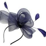 Flower & Feathers Fascinator Hat with Headband & Clip in Navy - svnx