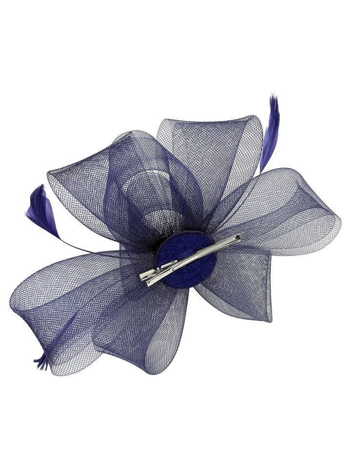 Flower & Feathers Fascinator Hat with Headband & Clip in Navy - svnx