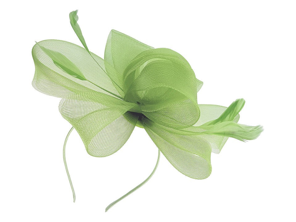 Flower & Feathers Fascinator Hat with Headband & Clip in Green - svnx