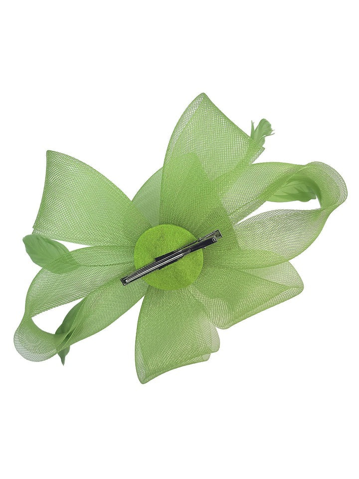 Flower & Feathers Fascinator Hat with Headband & Clip in Green - svnx