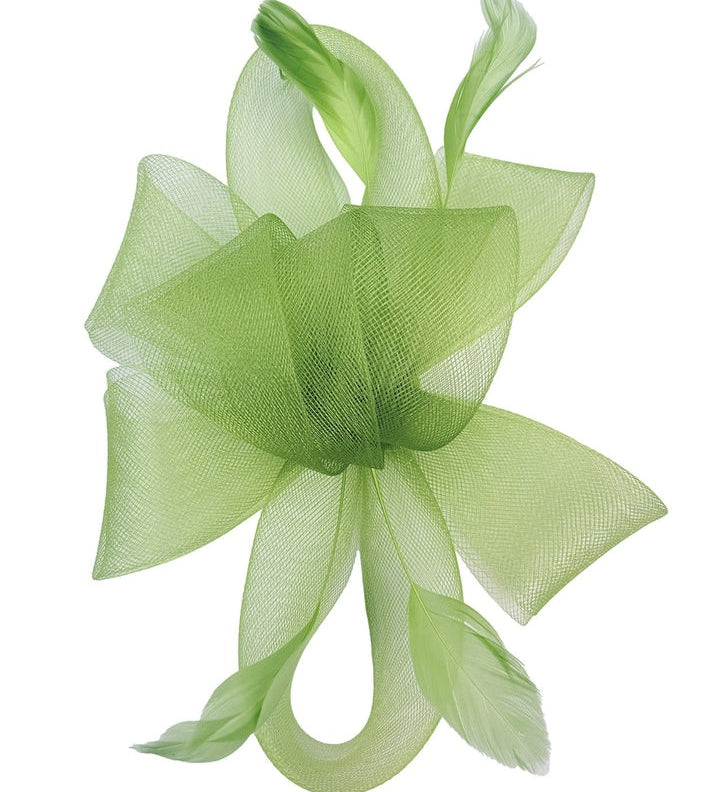 Flower & Feathers Fascinator Hat with Headband & Clip in Green - svnx