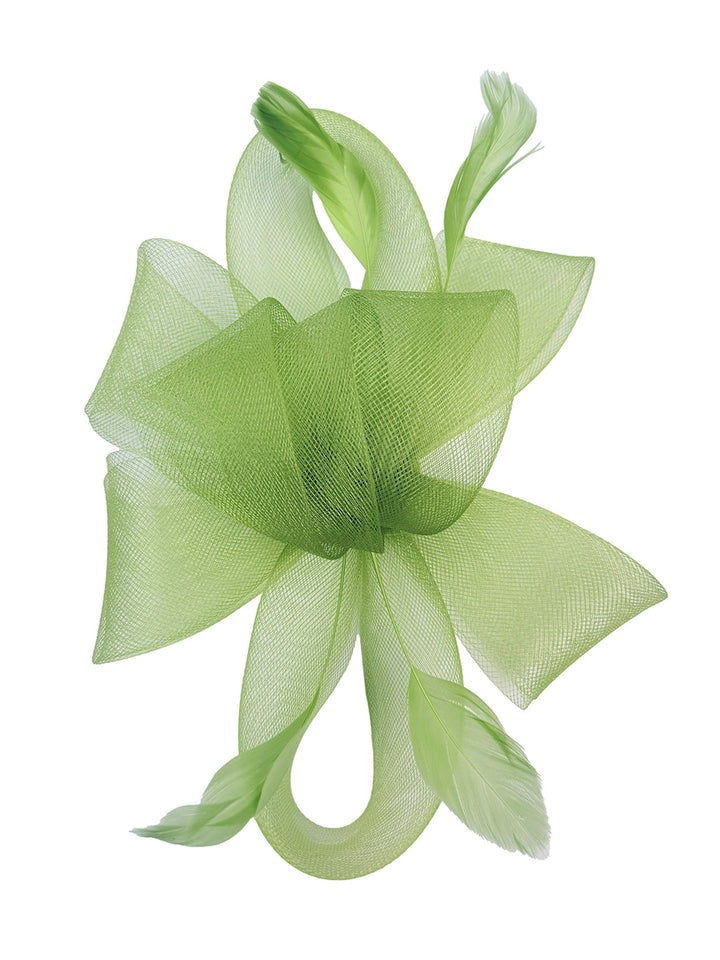 Flower & Feathers Fascinator Hat with Headband & Clip in Green - svnx