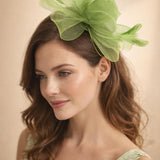 Flower & Feathers Fascinator Hat with Headband & Clip in Green - svnx