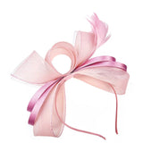 Bow Shaped Fascinator with Satin Loops & Feathers in Pink - svnx