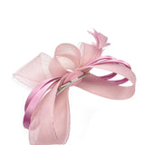 Bow Shaped Fascinator with Satin Loops & Feathers in Pink - svnx