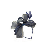 Bow Shaped Fascinator with Satin Loops & Feathers in Navy - svnx