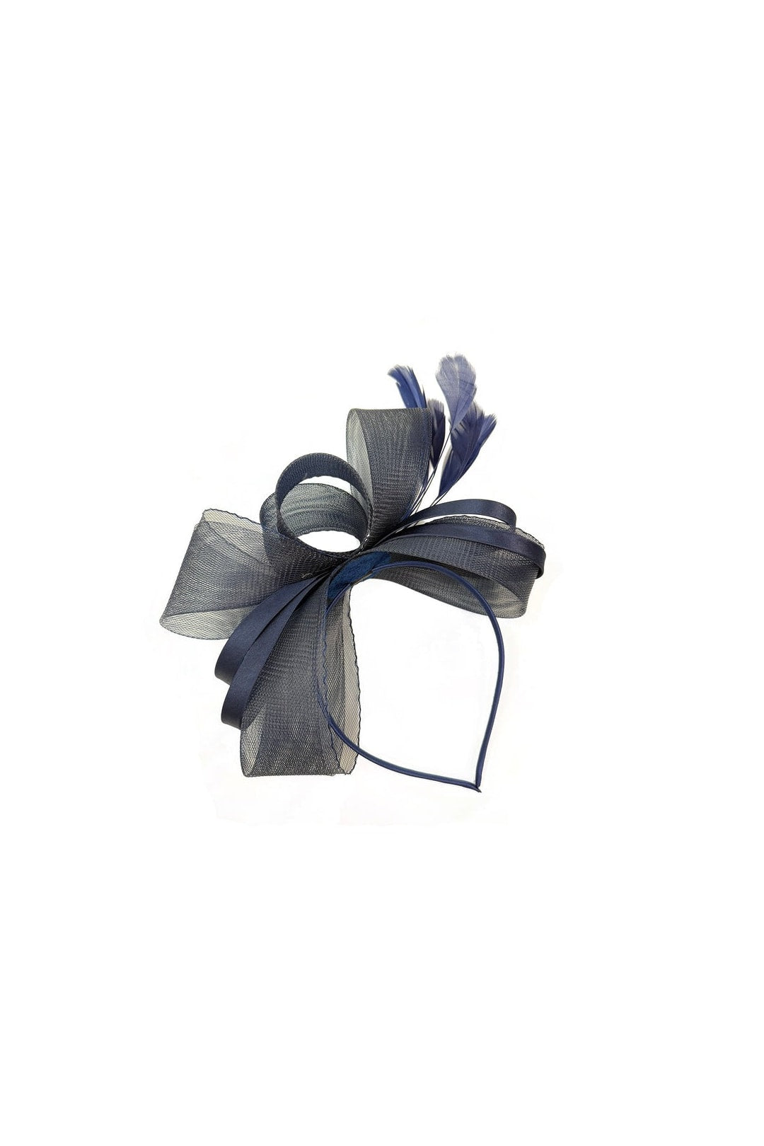 Bow Shaped Fascinator with Satin Loops & Feathers in Navy - svnx