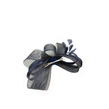 Bow Shaped Fascinator with Satin Loops & Feathers in Navy - svnx