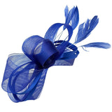 Bow Shaped Fascinator with Satin Loops & Feathers in Royal Blue - svnx