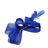Bow Shaped Fascinator with Satin Loops & Feathers in Royal Blue - svnx