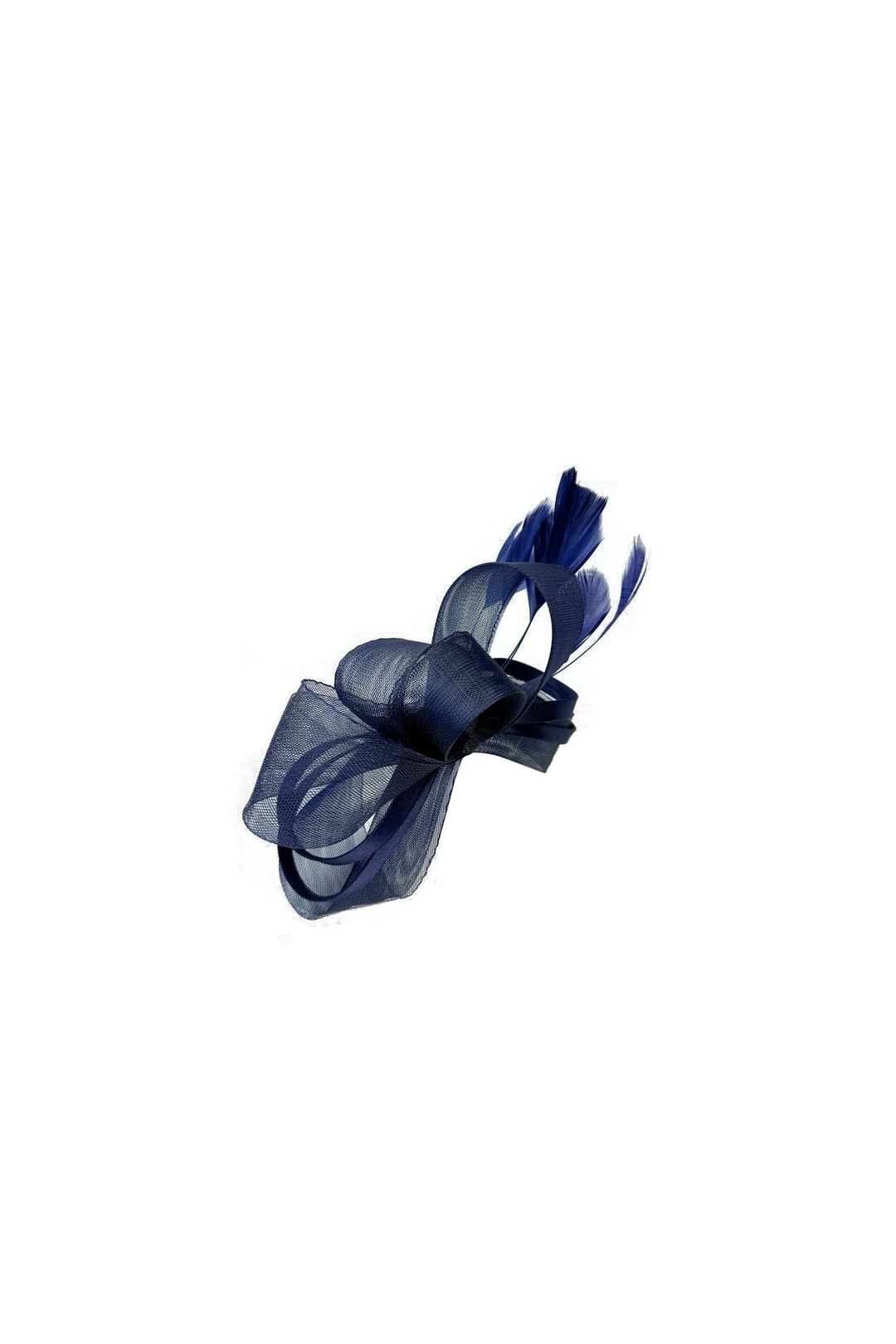 Bow Shaped Fascinator with Satin Loops & Feathers in Navy - svnx
