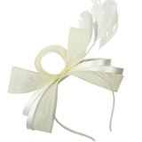 Bow Shaped Fascinator with Satin Loops & Feathers in Cream - svnx