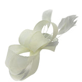 Bow Shaped Fascinator with Satin Loops & Feathers in Cream - svnx