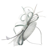 Round Pill Box Fascinator with Bow & Feathers in Grey - svnx