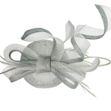 Round Pill Box Fascinator with Bow & Feathers in Grey - svnx