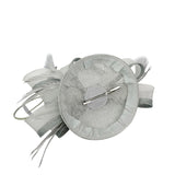 Round Pill Box Fascinator with Bow & Feathers in Grey - svnx
