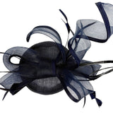 Round Pill Box Fascinator with Bow & Feathers in Navy - svnx