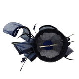 Round Pill Box Fascinator with Bow & Feathers in Navy - svnx