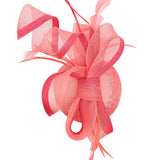 Round Pill Box Fascinator with Bow & Feathers in Coral - svnx