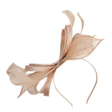 Bow Shaped Fascinator with Sinamay Curls & Feathers in Nude - svnx