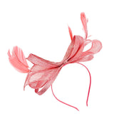 Bow Shaped Fascinator with Sinamay Curls & Feathers in Pink - svnx