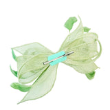 Bow Shaped Fascinator with Sinamay Curls & Feathers in Pastel Green - svnx