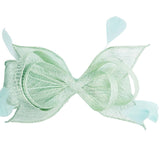 Bow Shaped Fascinator with Sinamay Curls & Feathers in Mint Blue - svnx