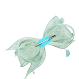 Bow Shaped Fascinator with Sinamay Curls & Feathers in Mint Blue - svnx
