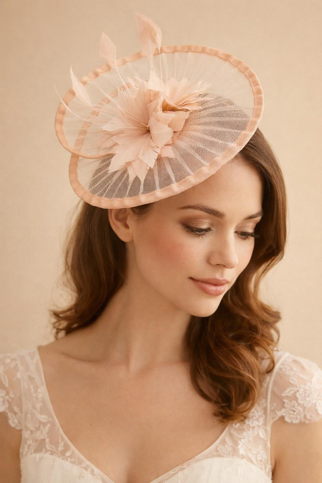 Spiral Circular Brim Fascinator with Feathers Burst in Pink - svnx