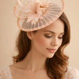 Spiral Circular Brim Fascinator with Feathers Burst in Pink - svnx