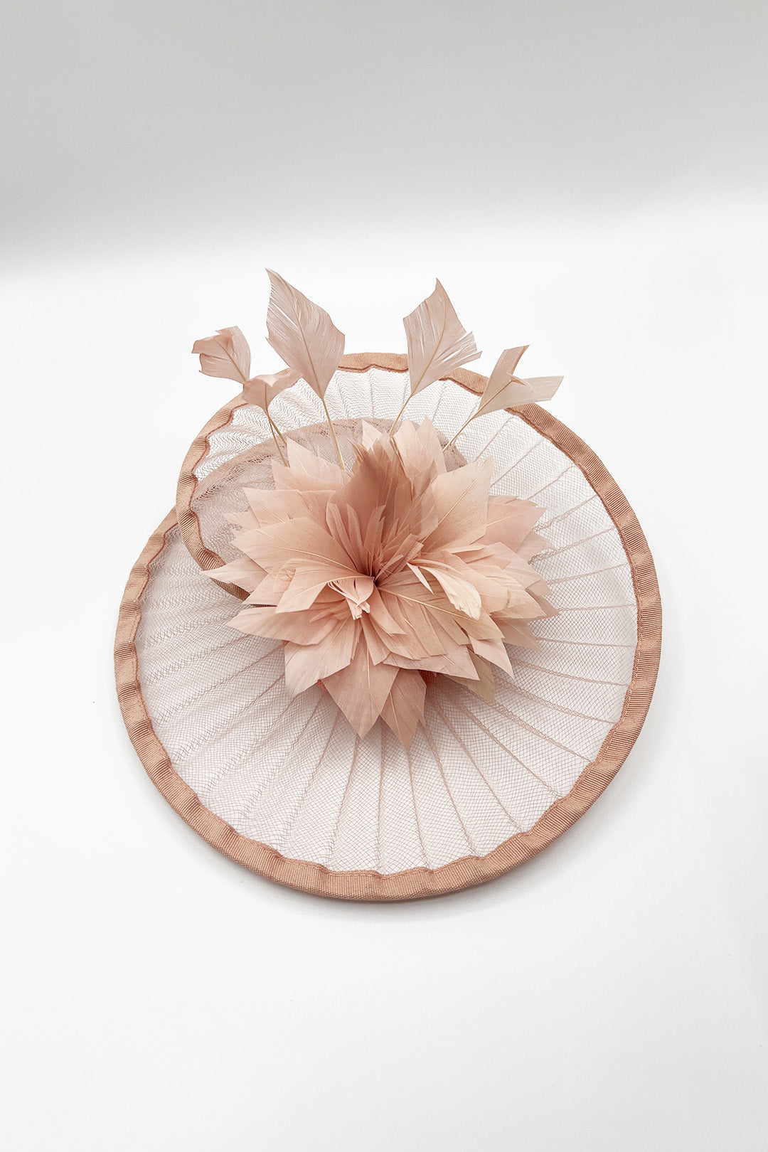 Spiral Circular Brim Fascinator with Feathers Burst in Pink - svnx