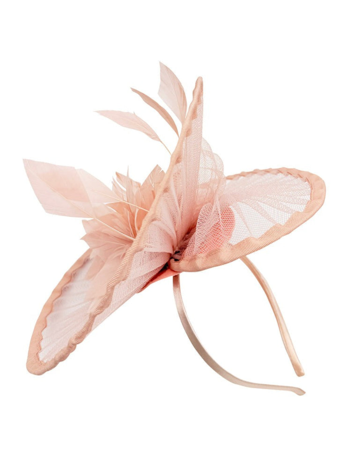 Spiral Circular Brim Fascinator with Feathers Burst in Pink - svnx