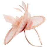 Spiral Circular Brim Fascinator with Feathers Burst in Pink - svnx