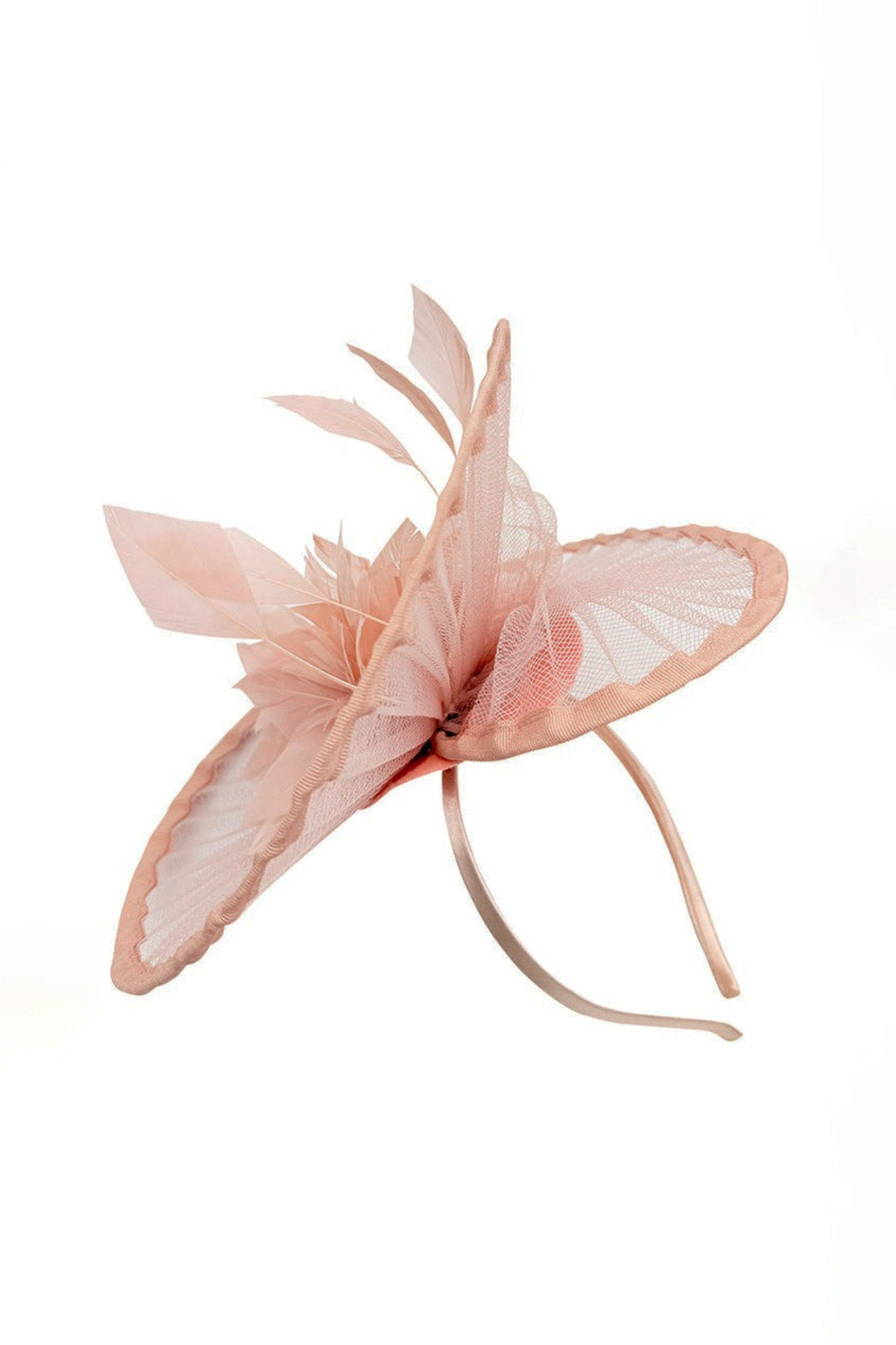 Spiral Circular Brim Fascinator with Feathers Burst in Pink - svnx