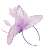 Spiral Circular Brim Fascinator with Feathers Burst in Lilac - svnx