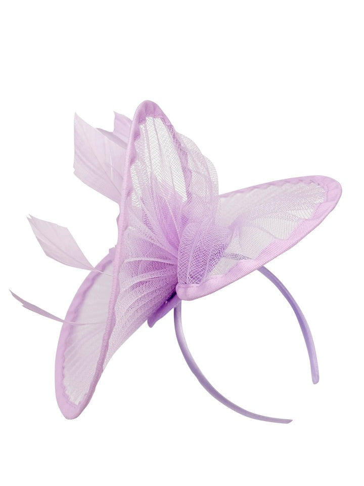 Spiral Circular Brim Fascinator with Feathers Burst in Lilac - svnx