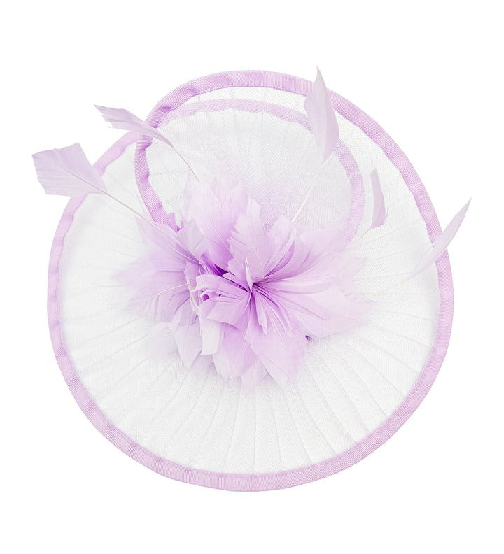 Spiral Circular Brim Fascinator with Feathers Burst in Lilac - svnx