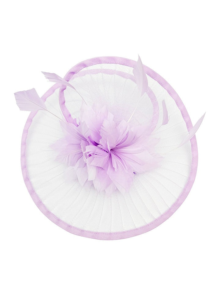 Spiral Circular Brim Fascinator with Feathers Burst in Lilac - svnx