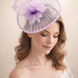 Spiral Circular Brim Fascinator with Feathers Burst in Lilac - svnx
