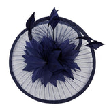 Spiral Circular Brim Fascinator with Feathers Burst in Navy - svnx