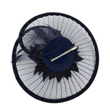 Spiral Circular Brim Fascinator with Feathers Burst in Navy - svnx