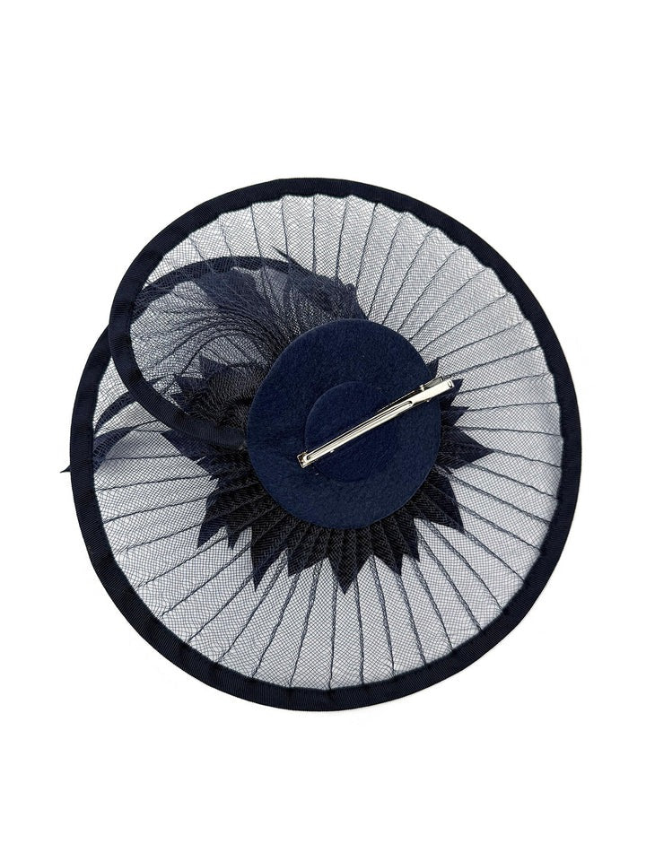 Spiral Circular Brim Fascinator with Feathers Burst in Navy - svnx