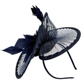 Spiral Circular Brim Fascinator with Feathers Burst in Navy - svnx
