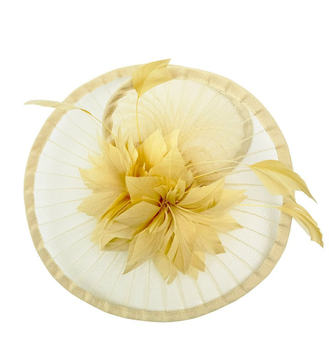 Spiral Circular Brim Fascinator with Feathers Burst in Beige - svnx