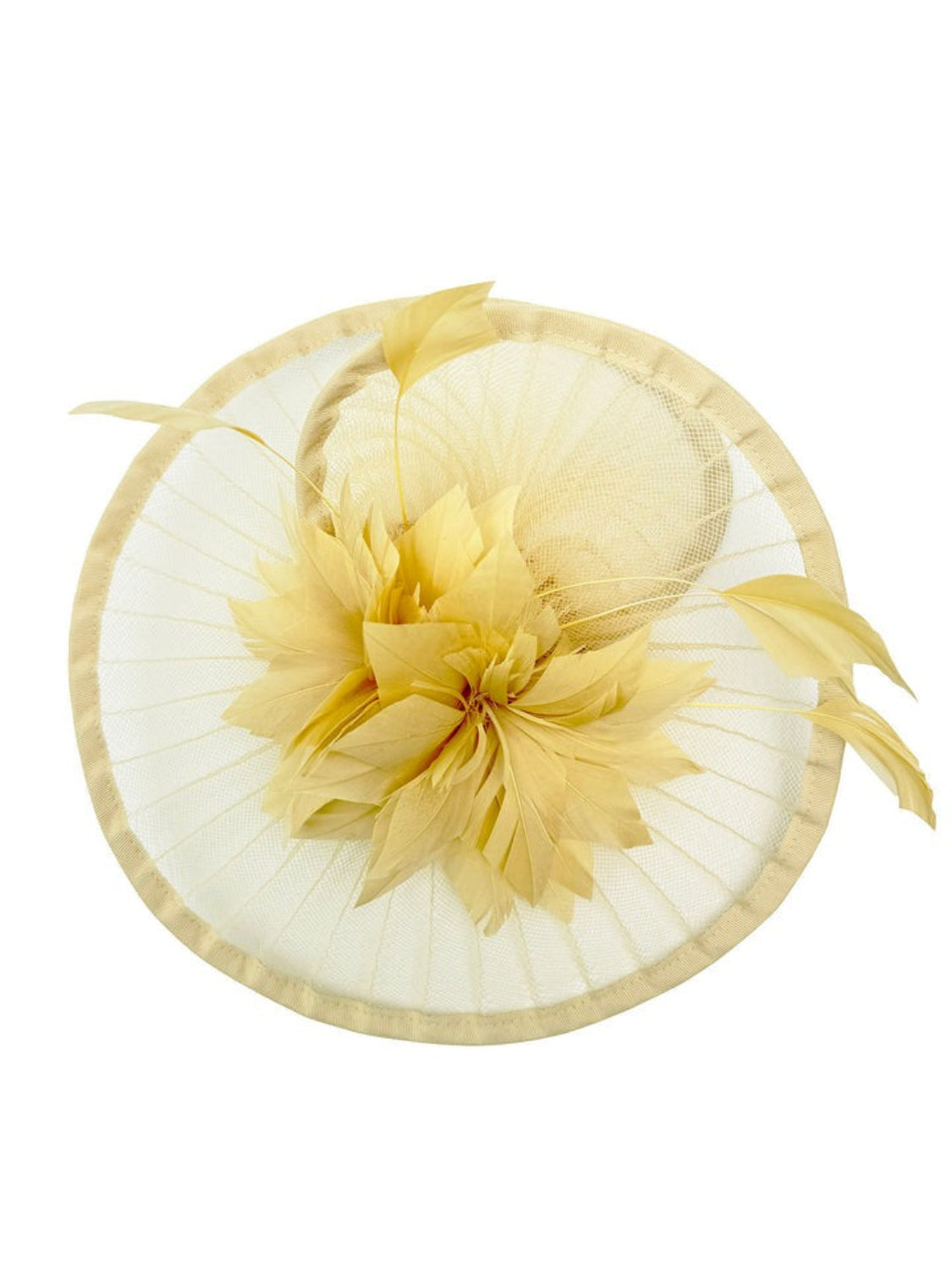 Spiral Circular Brim Fascinator with Feathers Burst in Beige - svnx