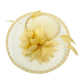 Spiral Circular Brim Fascinator with Feathers Burst in Beige - svnx
