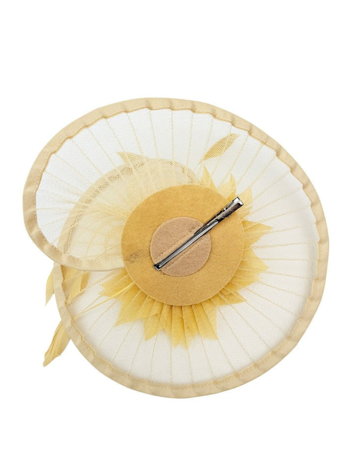 Spiral Circular Brim Fascinator with Feathers Burst in Beige - svnx