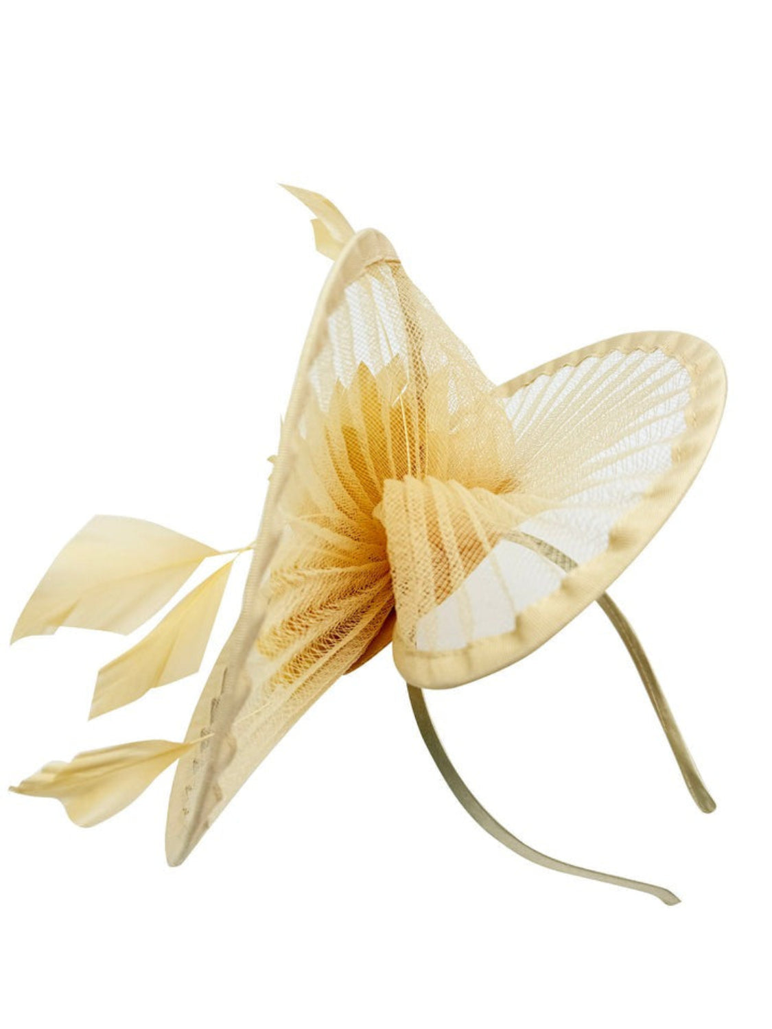 Spiral Circular Brim Fascinator with Feathers Burst in Beige - svnx