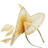 Spiral Circular Brim Fascinator with Feathers Burst in Beige - svnx