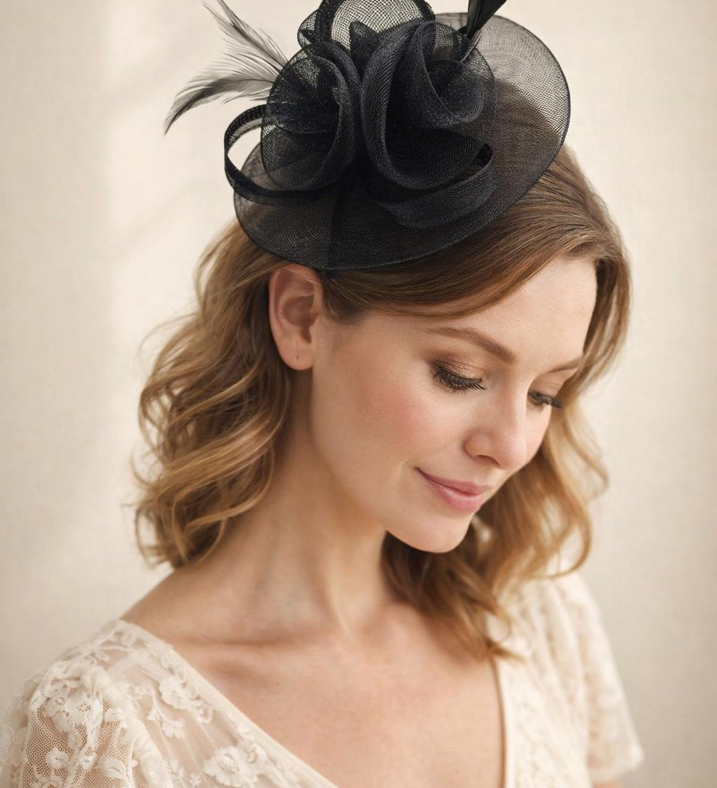 Floral Fascinator with A Wide Base in Black - svnx
